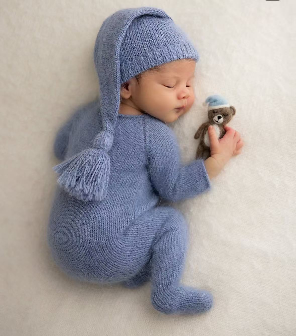 Infant Photography Props Outfit - Set Baju dan Topi Rajut untuk
